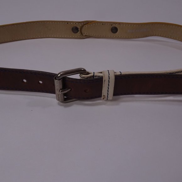 Marc Jacobs Colorblock Thin Leather Belt Tan White Navy Sz S/M - Picture 3 of 15